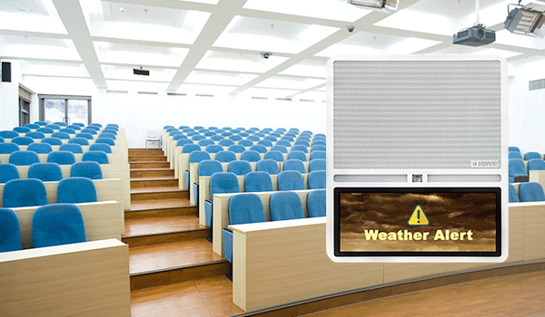 Weather Alert Messaging on IP Speaker with HD Display in Lecture Auditorium weather-alert-messaging-on-ip-speaker-with-hd-display-in-lecture-auditorium
