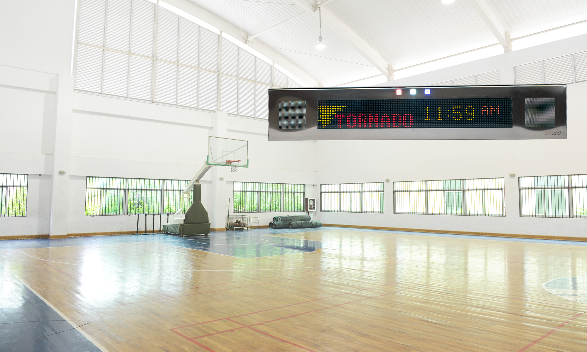 Severe Weather Alerting on Large IP Signboard (IPSIGNL-RWB) in School Gymnasium severe-weather-alerting-on-large-ip-signboard-in-school-gymnasium
