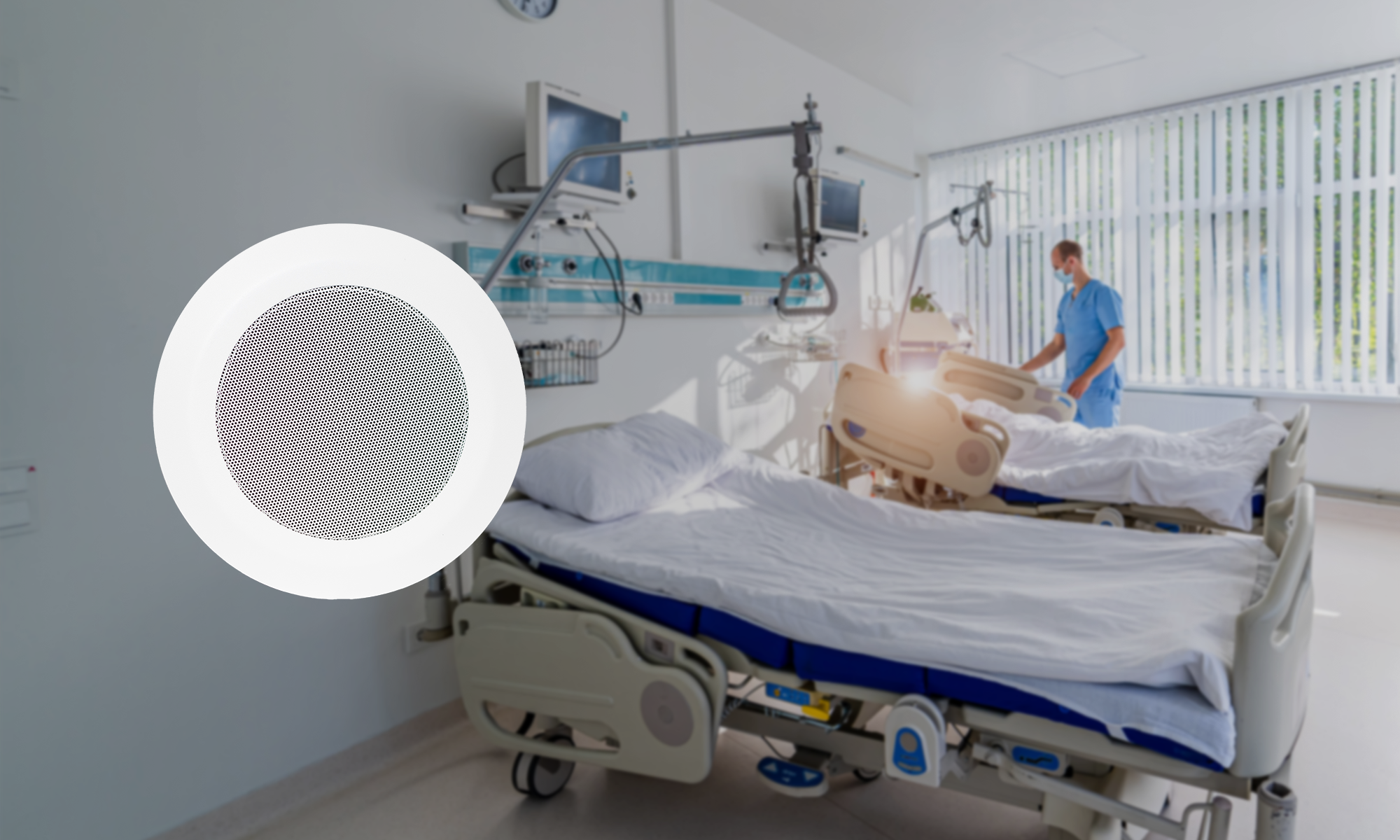 Sound Masking on Round Ceiling IP Speaker (IPSCM-RMe) in Healthcare Facility sound-masking-on-round-ceiling-ip-speaker-in-healthcare-facility